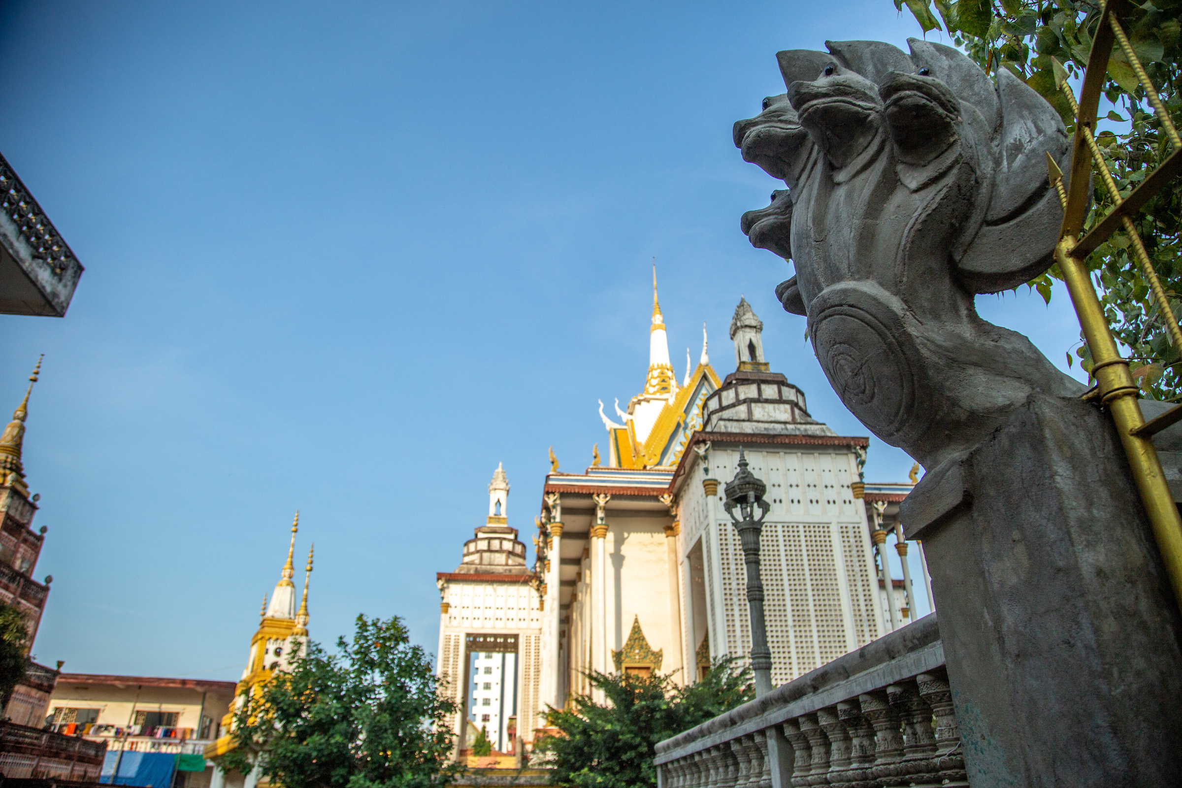 Spirit houses are often modeled on Buddhist temples like this one in Phnom Penh.
